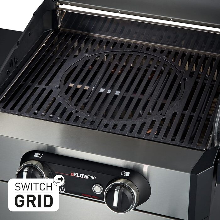 Електричний гриль Enders eFLOW PRO 2 TURBO з чавунною решіткою SWITCH GRID, зоною TURBO ZONE, системою очищення SIMPLE CLEAN, алюмінієвим литтям кришки та камери, на візку 97106, сріблястий