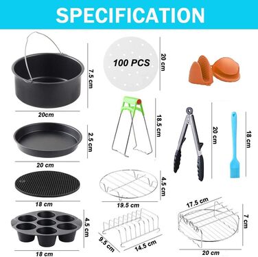 Аксесуари для фритюрниці LooHome, 5 комплектів для Gowise Phillips Cozyna, діаметр 7 дюймів для 3.5 QT