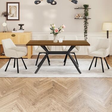 Обідній стіл з 4 стільцями, дерев&39яний обідній стіл 140x80x76 з темною стільницею, обідній стілець, що обертається на 360, з підлокітниками, гарнітур для кухні, вітальні та їдальні, сучасний м&39який стілець бежевого кольору, 4 бежевого кольору, стіл з 