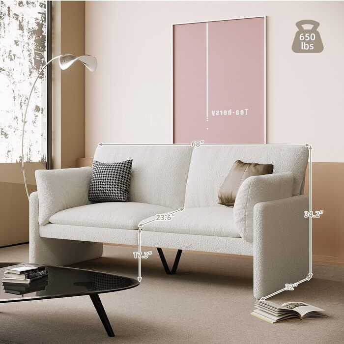 Місний диван UNIONLINE, розкладний диван шириною 172 см, сучасний двомісний диван з плюшевим принтом, 2-3 місця для вітальні, спальні, квартири, домашнього офісу, білий 3-місний диван, шириною 172 см, тканина плюшевий принт, шириною 172 см, білий, 3-