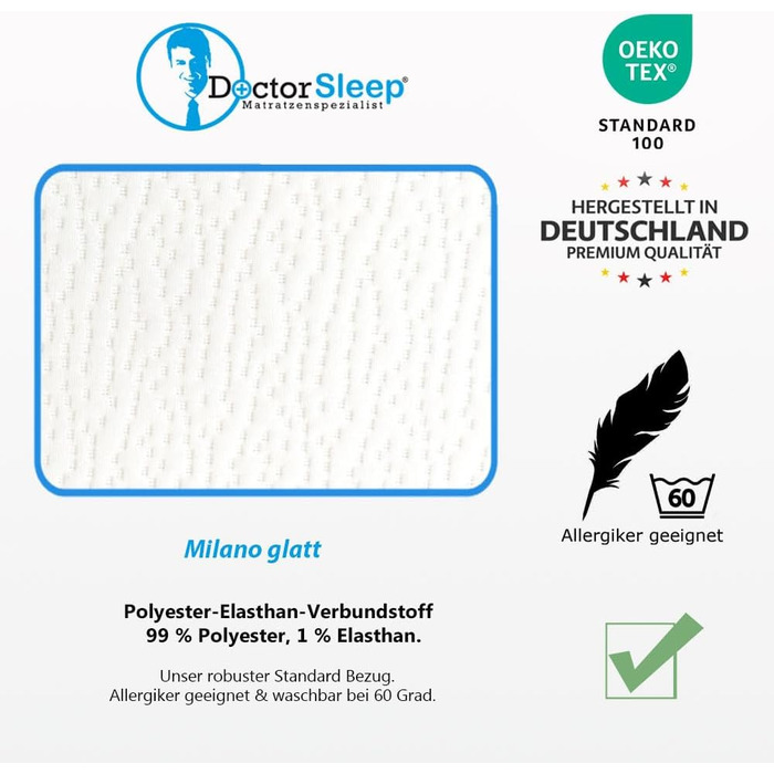 Матрац Doctorsleep Medisleep з холодної піни, що згортається в рулон, серцевина 10 см з чохлом - Milano smooth, рівень жорсткості 3 (90 x 200 см)