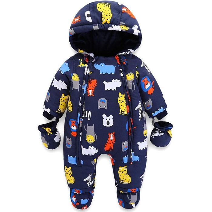 Дитячий зимовий комбінезон з капюшоном, зимовий костюм з рукавичками та пінетками, комплект теплого одягу для дівчаток та хлопчиків, 24-36 місяців () F