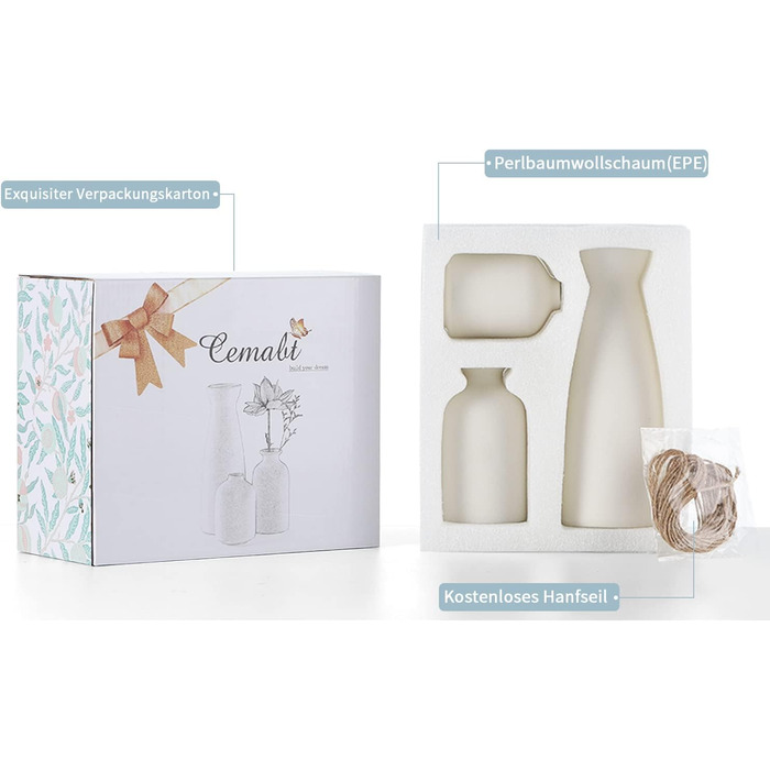 Білі керамічні вази Набір з 3 маленьких квіткових ваз для декору, сучасний сільський декор для дому на фермі, декоративні вази для