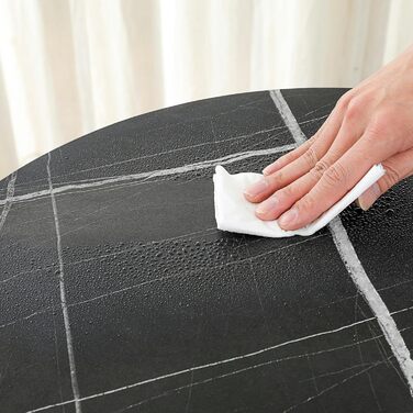 Круглий обідній стіл Mingone, маленький кухонний стіл з мармуровою стільницею та металевими ніжками, 80x80 см, чорний