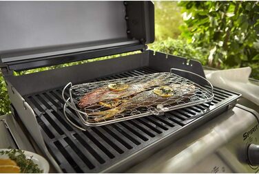 Кошик для риби та овочів Weber - Великий (46 x 28 см), нержавіюча сталь, для делікатного грилювання, зручний переворот, підходить для посудомийки - Сріблястий (6471)