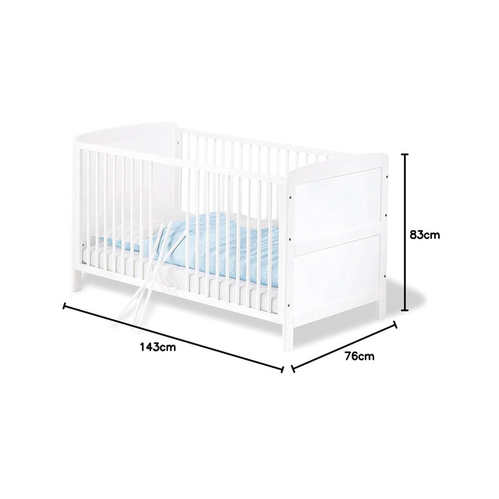 Дитяче ліжко Viktoria (140 x 70 см) - з 3 знімними перекладинами, бук, частково масив дерева, білий колір 144Д x 76Ш x 83В см, 111422 -