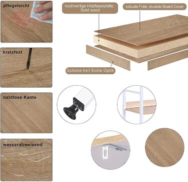 Книжкова полиця WOLTU, Відкрита окремостояча полиця з 5 полицями, Полиця для вітальні, спальні, кабінету, 60x160x27,5 см, Білий Світлий дуб, 5 полиць (60 x 27,5 x 160 см) Білий Світлий дуб