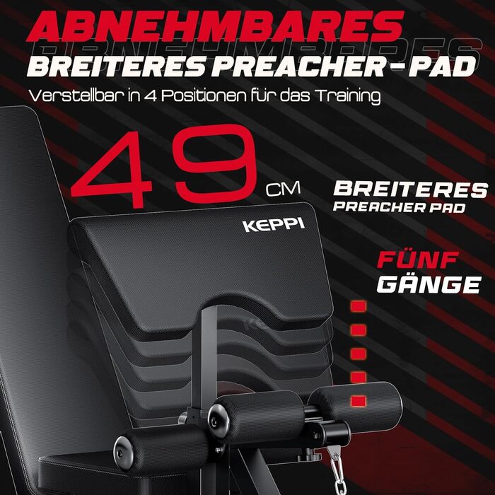 Регульована силова лава Keppi, вантажопідйомність 600 кг, посилена, регульована для домашніх тренувань, нахилена лава, килимок для проповідників та тренувальна лава з регулюванням нахилу/нахилу/рівня - Bench3000 Max