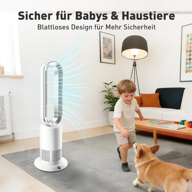 Вентилятор 2-в-1 з функцією обігріву та охолодження, 10 рівнів охолодження та 3 рівні нагріву, пульт дистанційного керування та сенсорне світлодіодне керування, тихий та енергозберігаючий двигун постійного струму TP09Plus обігрів, охолодження, 09Plus