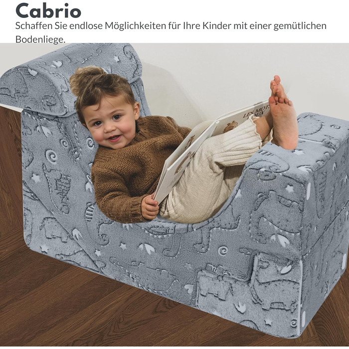 Модульний дитячий диван MeMoreCool з пінопласту, розкладні меблі для дитячої кімнати з функцією сидіння та відкидання, м&39який міні-диван зі знімним чохлом, сірий динозавр 02 сірий динозавр