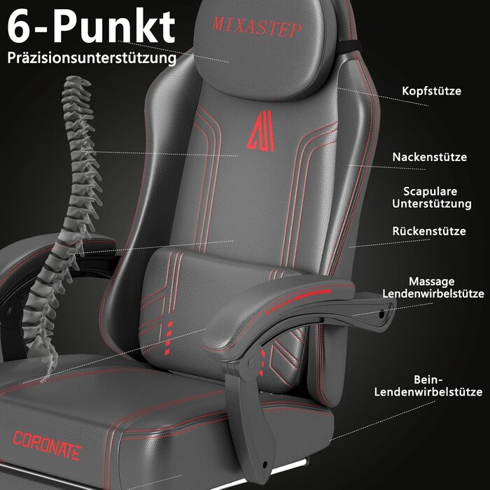 Ергономічне ігрове крісло з регульованою спинкою та функцією повороту на 360 - Офісне крісло для дорослих/молоді 150 кг, тканинне крісло з ПК червоного кольору для домашнього офісу/ігор