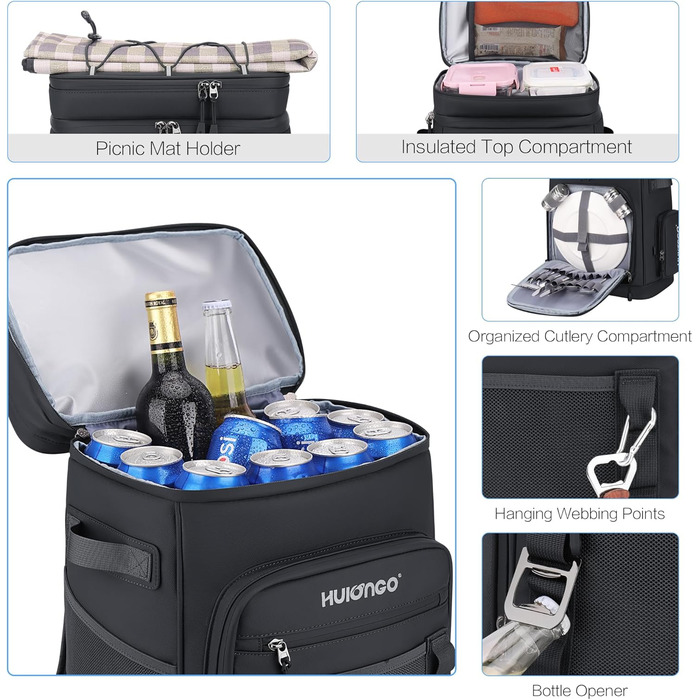 Великий водонепроникний ізольований рюкзак-холодильник, герметичний складний рюкзак-холодильник, чисто чорний