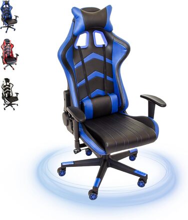 Ігрове крісло NATIV з механізмом гойдання Офісне крісло з регульованою висотою Обертове робоче крісло Підлокітники з регульованою висотою Чорний/Синій До 150 кг Штучна шкіра Захист від гніву 16 кг, чорний/синій
