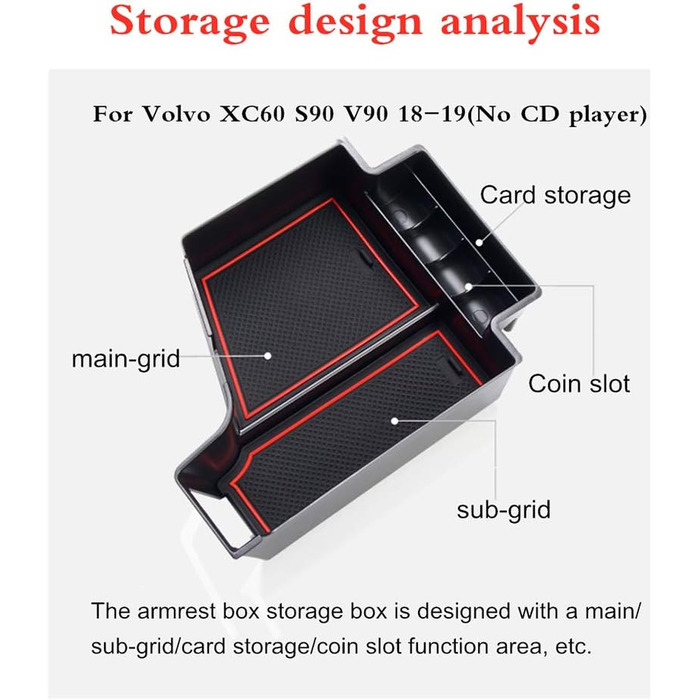 Органайзер Тримач Центральна консоль Підлокітник Бардачок для VOLVO XC60 S90 V90 2018 2019 (Без CD-програвача)