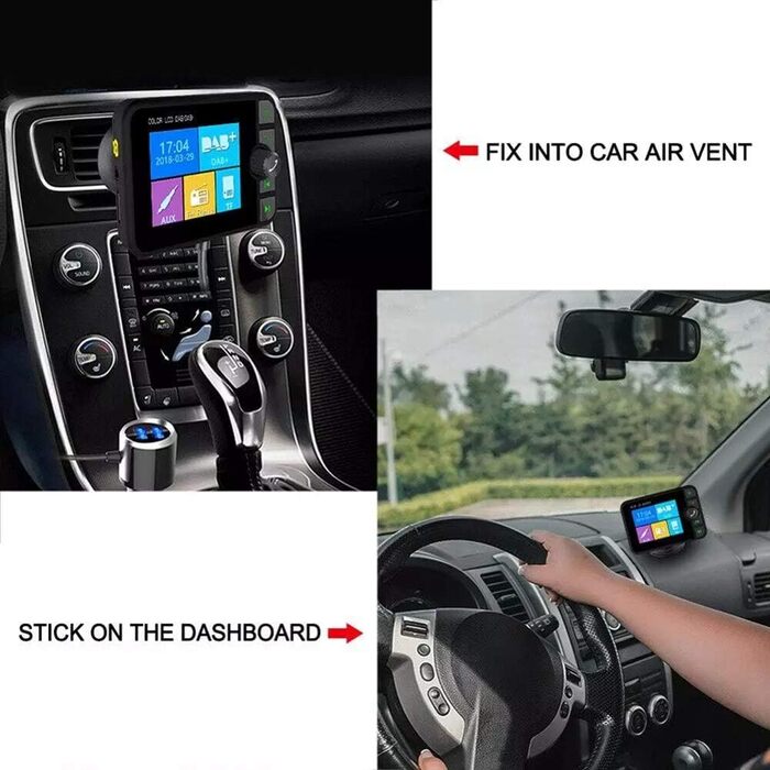 Автомобільний MP3-плеєр, Автомобільний музичний плеєр Bluetooth-передавач, Автомобільний DAB Цифровий радіоадаптер Передавач частотної модуляції Автомобільний комплект Bluetooth MP3 без допомоги рук з РК-дисплеєм, чорний