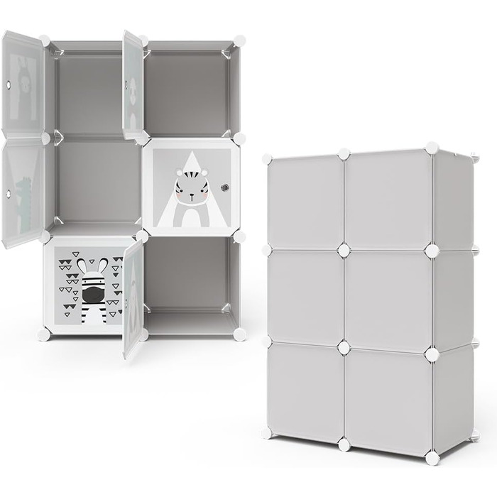 Дитяча полиця Vicco сіра Andy з 6 відділеннями (Панда) - 75x110x37 см з ПВХ - Модульна дитяча шафа для легкого доступу до улюблених іграшок сіра з 6 відділеннями - Панда