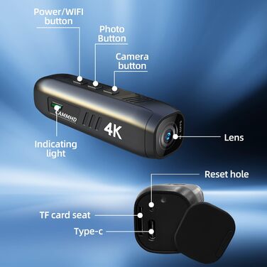 Наголовна камера Smart Anti-Shake Hands Free Body Cam 2200mAh 5 годин Натільна камера Wi-Fi APP Control, 2-64G 4K/2160P HD