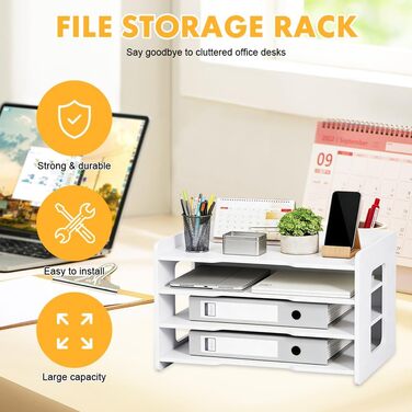 Настільний органайзер A4, лоток для листів, тримач для документів, лоток для паперу A4, органайзер для зберігання файлів, шухляда для дому, офісу, школи (білий - 4 лотки)