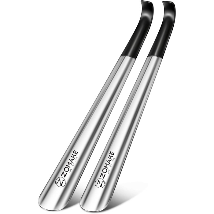 Ріжок для взуття металевий довгий 42 см, довгий ріжок для взуття з нержавіючої сталі, набір з 2 шт. - довгий міцний ріжок з чорним