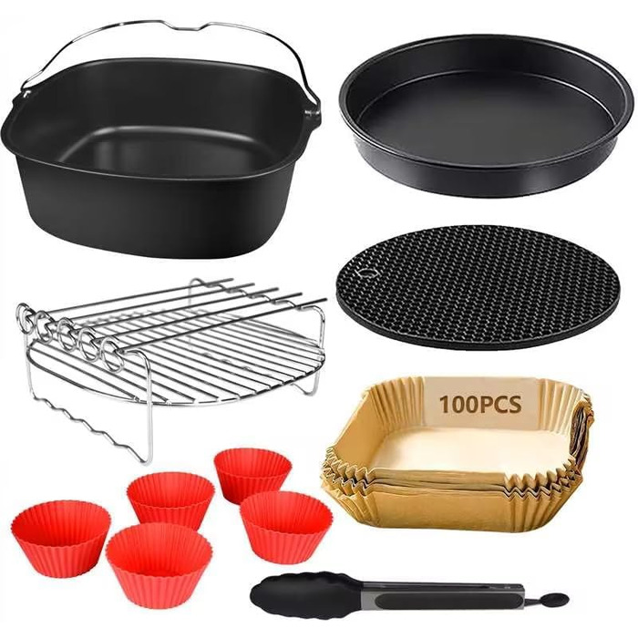 Набір аксесуарів для фритюрниці з 11 предметів, аксесуари для квадратної фритюрниці без бісфенолу А XXL сумісні з Philips Airfryer XXL 7.2 л, 8.3 л, COSORI 5.5 л, Tefal 6.5 л, Cecotec 6L Air Fryer