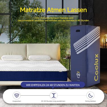 Матрац 90x200 Матрац з пінополіуретану заввишки 25 см Матрац з холодної піни Ортопедичний матрац, що згортається в рулон Сертифіковано Oeko-Tex Рівень жорсткості H3 Матрац з пінополіуретану з ефектом пам&39яті З чохлом, знімний та пральний Висота 25 см 90