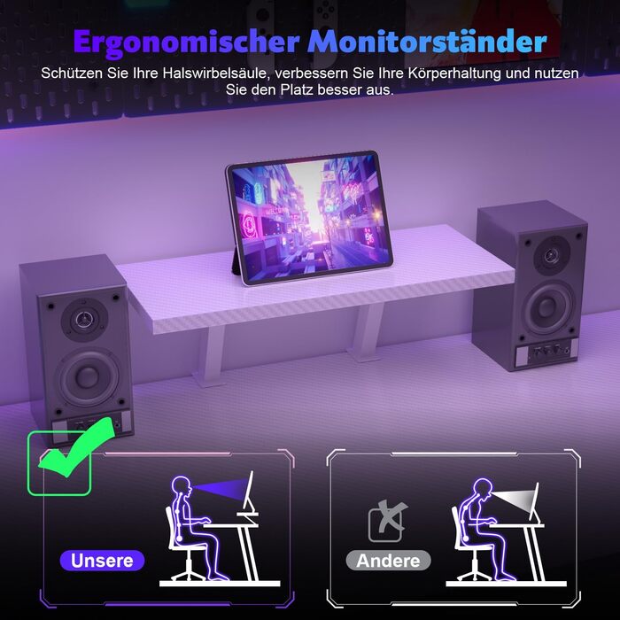 Г-подібний ігровий стіл Devoko з підставкою для монітора, кутовий стіл для геймерів, великий комп&39ютерний стіл для ПК, 150 x 130 см, вуглецеве волокно білого кольору