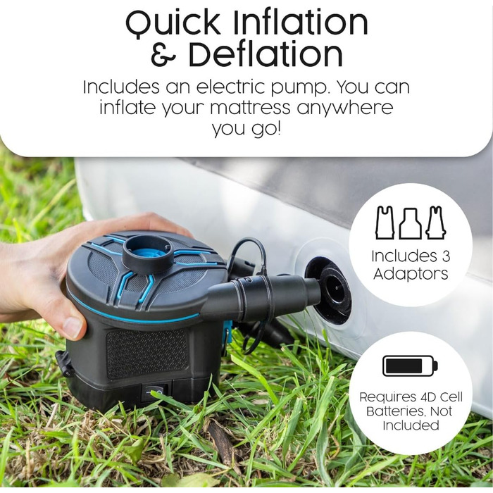 З акумуляторним насосом, одинарний флокований надувний матрац, портативний надувний матрац, надувний матрац для кемпінгу на відкритому повітрі, одинарний надувний матрац з акумуляторним насосом
