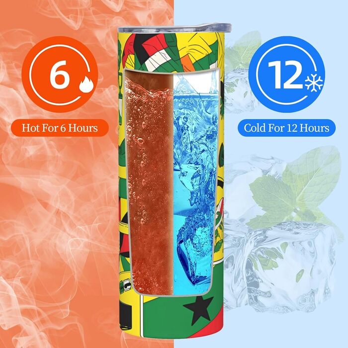 Кухоль з прямою трубочкою, ямайські елементи, принт, дорожній кухоль, підходить для кемпінгу, офісу та дому, 590 мл