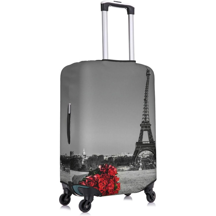 Чохол для валізи Паризька вежа з трояндою, міцний захист для багажу розміру XL (45.7-81.3 см), чорний