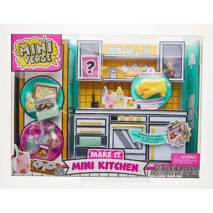 Міні-кухня Miniverse Make It Mini Kitchen від MGA - кухонний ігровий набір зроби сам з ультрафіолетовим світлом, секретним рецептом, пластиковою грою та міні-рукавичками для духовки - не їстівний - потребує батарейок - підходить для дітей віком від 8 рокі