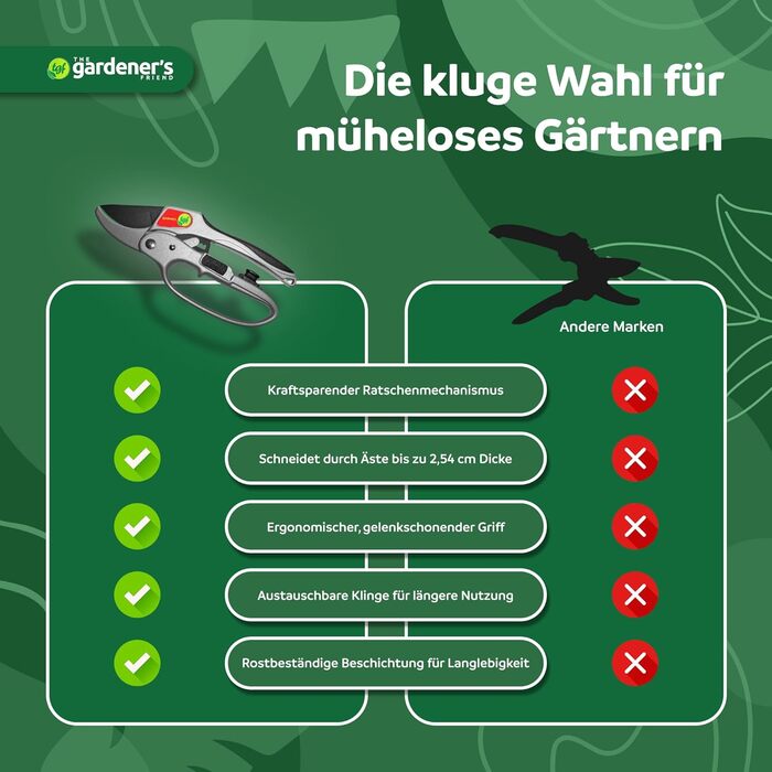 Садовий секатор Друг Садівника - Легкий секатор для обрізки троянд та рослин, ідеальний для людей зі слабкими руками - для стебел, кущів, живоплотів та тонких гілок - легкий у використанні.