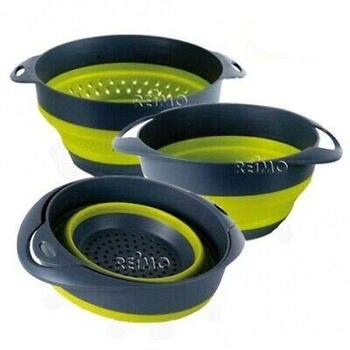 Силіконова миска та силіконове ситечко Camp4, складні 2-в-1, сіро-лаймові