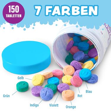 Шипучі таблетки для ванни Tub Works Веселка, 150 шт. Безпечні та без запаху Барвисті таблетки для дитячої ванни Створюють ефект аквагриму 7 кольорів Шипучки для ванни