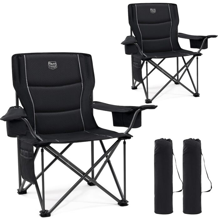 Складаний кемпінговий стілець TIMBER RIDGE, 2 шт., вантажопідйомність 200 кг, великий, ширина сидіння 63 см, зручний м&39який складний стілець з ізольованою сумкою-холодильником, кемпінговий стілець, складний стілець, садовий стілець, стілець для риболовл
