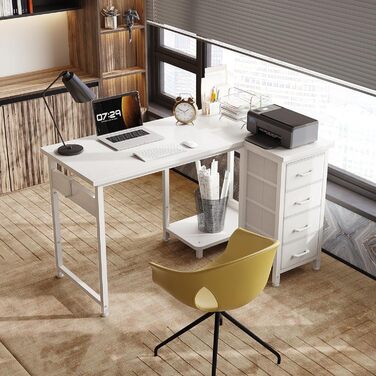 Кутовий письмовий стіл Coleshome, 100x70 см, L-подібний стіл з 4 шухлядами, двосторонній комп&39ютерний стіл для офісу, кабінету, спальні, білий 100 70 см