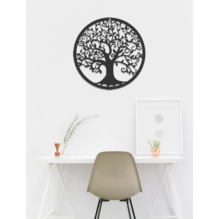 Металеве дерево життя прикраса стіни силует мистецтво для подарунка критий відкритий сад будинок прикраса (чорний, 28x28см)