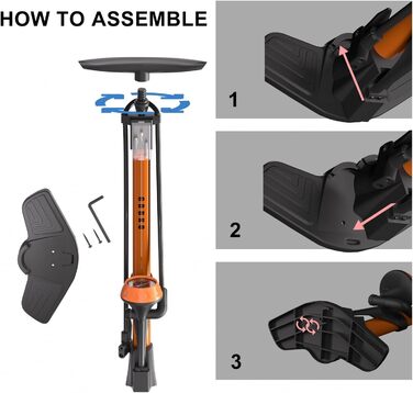 Велосипедний насос GOBKO, підлоговий, 129x23.5x12 см, 11 бар / 160 psi, сталь, помаранчевий