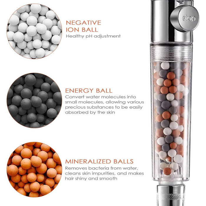 Душова насадка для фільтра з намистинами, душова насадка, фільтр проти випадіння волосся з вапняним нальотом, фільтруючі камені, антибактеріальні іонні фільтри, мінеральні камінці для видалення хлору, 9 Pack Mineral Beads Refill Set