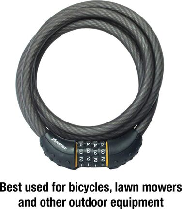 Тросовий замок Master Lock 8122D, налаштуйте власний велосипедний замок з цифровою комбінацією, довжина 1,8 м, чорний