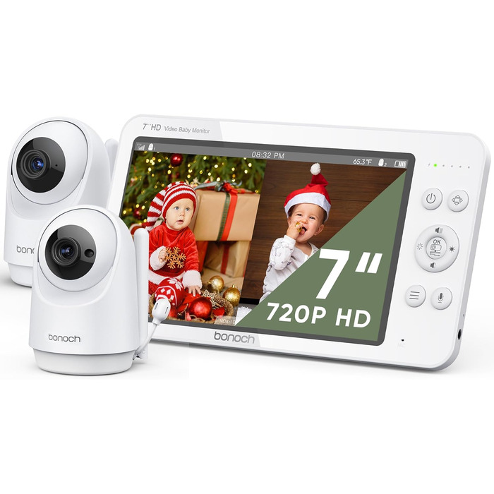 Дюймовий монітор для дитини з 2 камерами, 720p відео, радіоняня hone WLAN, батарея 6000 мАг 23 години, нічне бачення, функція двос