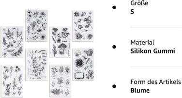 Силіконовий штамп UCEC з 8 предметів, набір штампів вінтажні рослини та квіти, силіконові штампи, маленькі прозорі штампи для прикраси з виготовлення листівок і скрапбукінг своїми руками