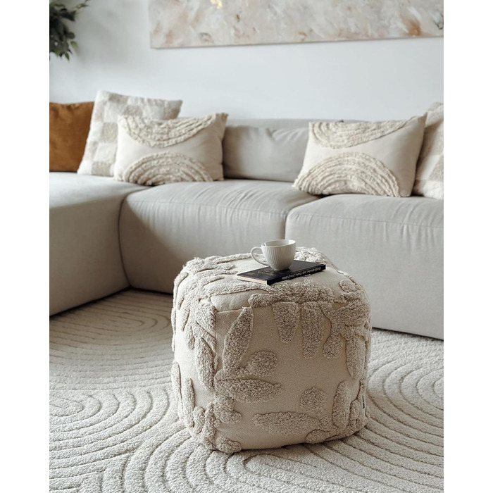 Пуф Beliani, бавовна, бежевий, 45 x 45 x 45 см, квадратний з наповнювачем з пінопласту, бохо, мультан