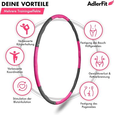 Хула-хуп AdlerFit для дорослих та дітей для схуднення 1,2 кг - діаметр до 100 см - Хула-хуп для початківців, досвідчених та професіоналів - для інтенсивних тренувань - фітнес-хуп