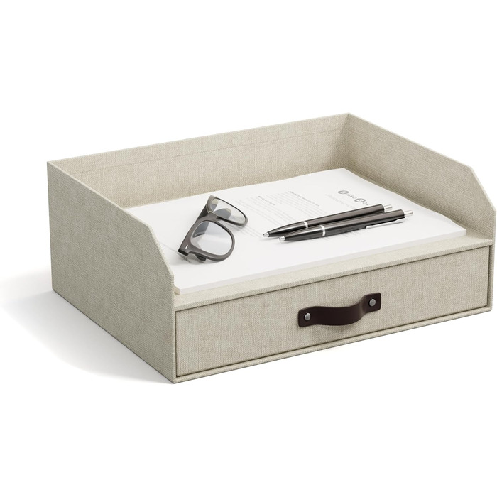Лоток для листів BIGSO Walter з вбудованою шухлядою практичне місце для зберігання листів, документів тощо система організації з ДВП з папером, що імітує лляну тканину бежевий