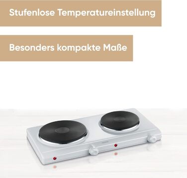 Подвійна конфорка SEVERIN для кухні, офісу або кемпінгу, невелика плита з плавним регулюванням температури, похідна плита на дві каструлі, біла, 1,500 Вт, DK 1042 біла одинарна