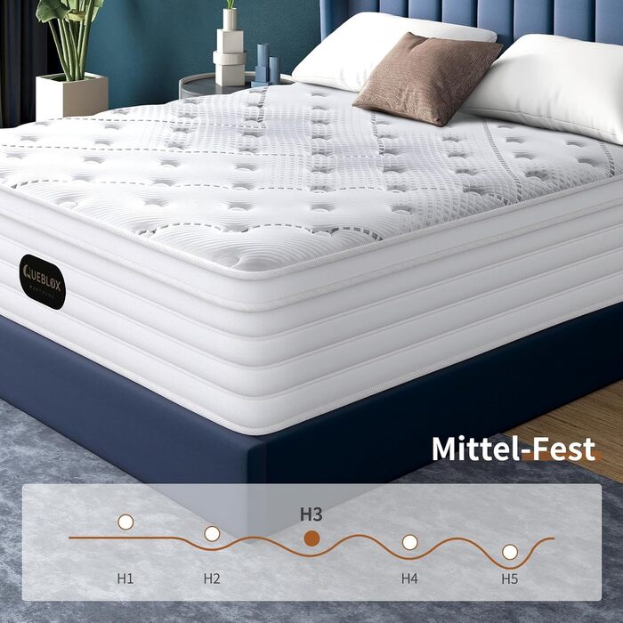 Матрац 160x200, висота 28 см, сертифікований Oeko-TEX, 7-зонний пружинний матрац з комфортною піною, м&39яка поверхнева тканина, матрац для дорослих, рівень жорсткості H3, 28 см, 160x200x28xсм