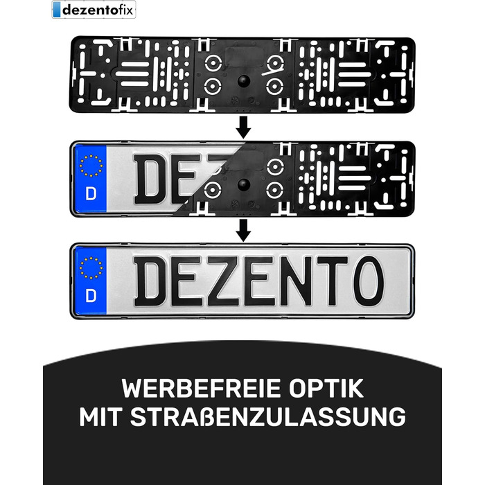 Тримач номерного знака преміум-класу DEZENTOFIX - Легкий монтаж і надійна фіксація - Тримач номерного знака для автомобіля - універсальна посадка (520 мм) 520x112 мм