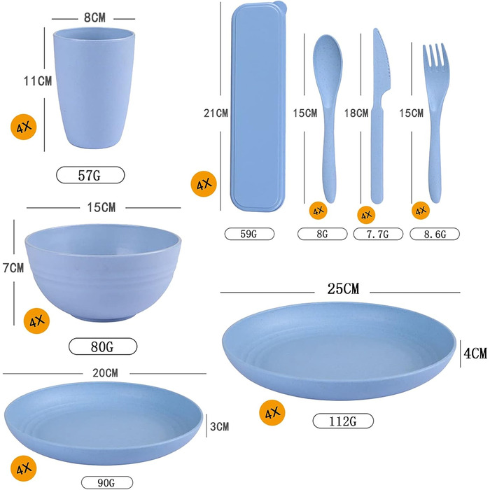 Набір посуду для кемпінгу PIXESTT, пластиковий посуд містить 32 страви, набір посуду для відпочинку на природі в 4 кольорах підходить для сімейних трапез, пікніків Кілька кольорів