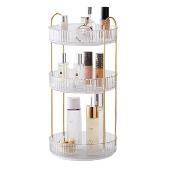 Органайзер для макіяжу, обертовий на 360 косметичний органайзер, органайзер для краси, органайзер для догляду за шкірою для ванної кімнати (3 шари, прозорий) 23 x 23 x 47 см
