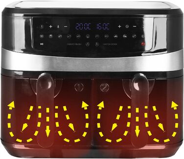 Цифрова ПОДВІЙНА фритюрниця Emerio Фритюрниця Смаження гарячим повітрям без додаткової олії 2 шт. 5,0 л об'ємом 12 програм без бісфенолу А функція SMART FINISH (обидві завершені одночасно) AF-126672.4 2x4.5 літрів